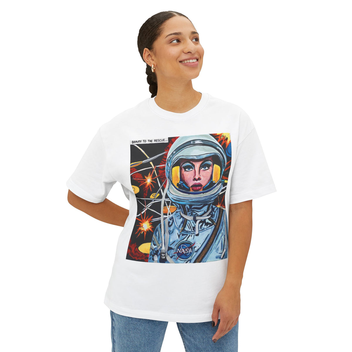 Retro Astronaut "Beauty to the Rescue" Original Painting Graphic Tee