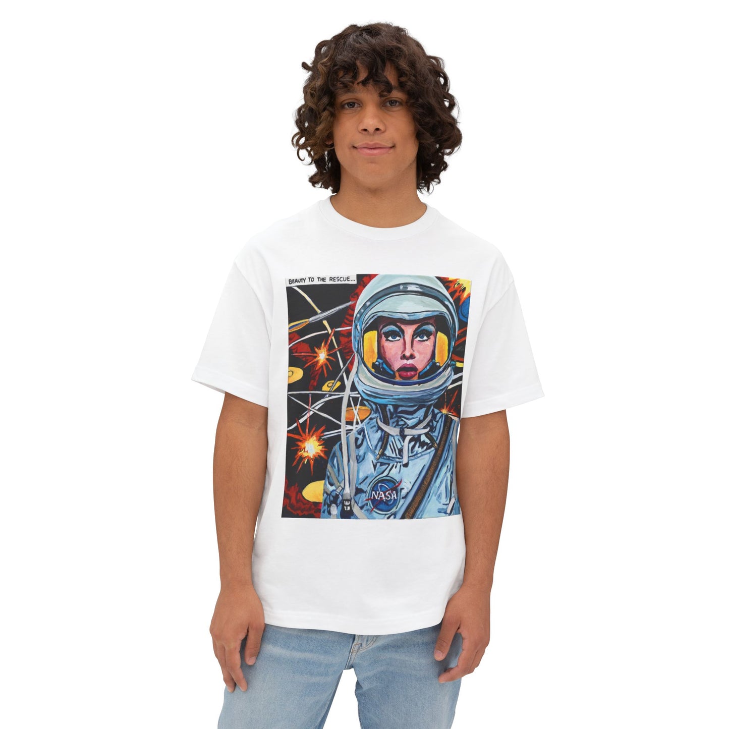 Retro Astronaut "Beauty to the Rescue" Original Painting Graphic Tee