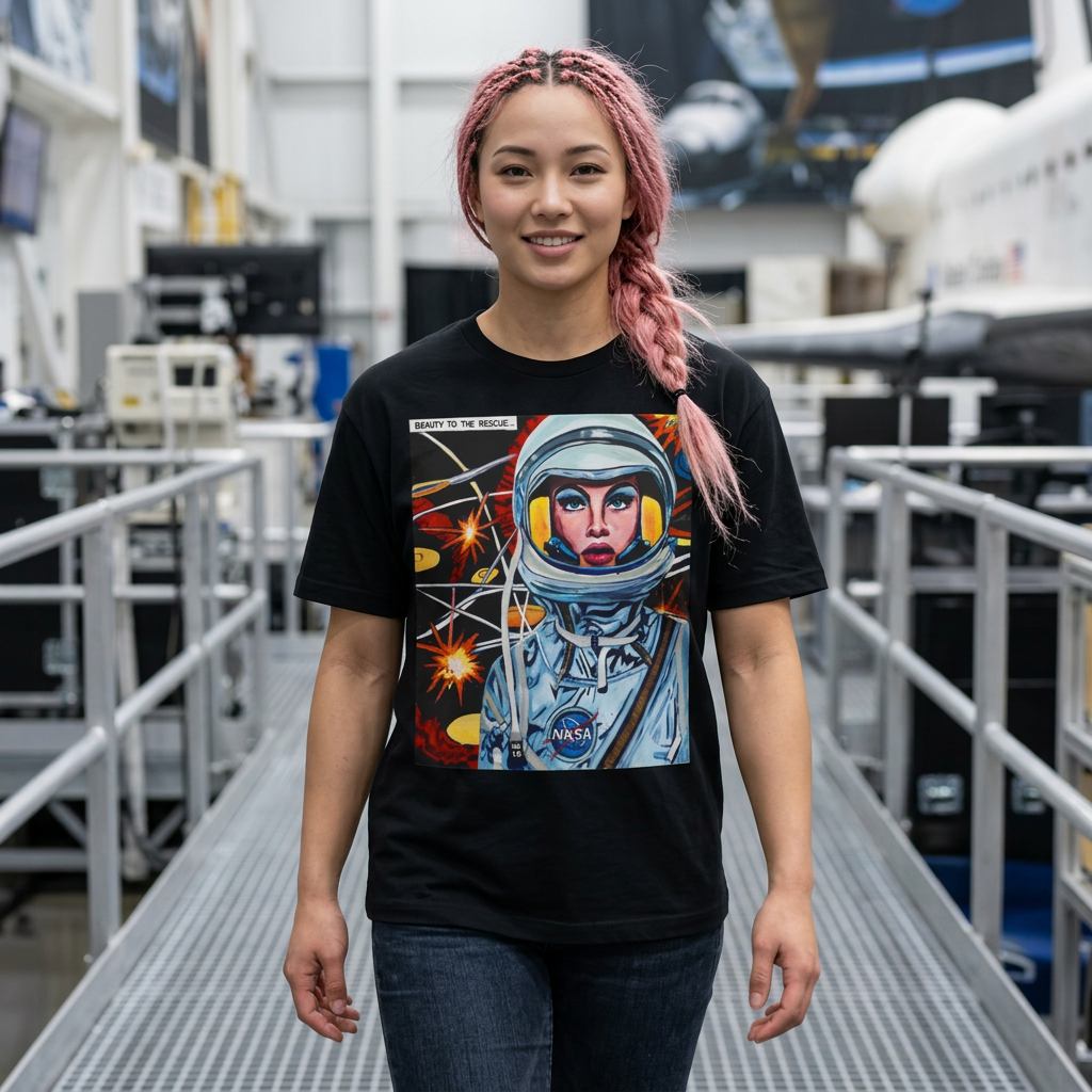 Retro Astronaut "Beauty to the Rescue" Original Painting Graphic Tee
