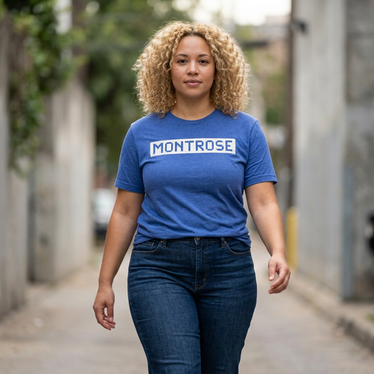Montrose Houston T-Shirt - Vintage Blue Tile Street Name Shirt - Houston Texas Gift Minimalist HTX Graphic Tee