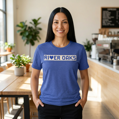 RIVER OAKS Houston T-Shirt - Vintage Blue Tile Shirt - Houston Texas Gift Minimalist HTX Graphic Tee