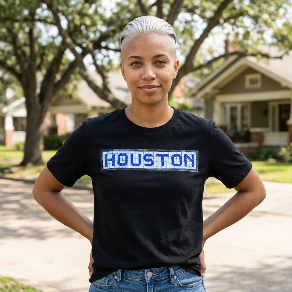 Houston T-Shirt - Blue Tile Street Name Shirt - Houston Texas Gift HTX Graphic Tee