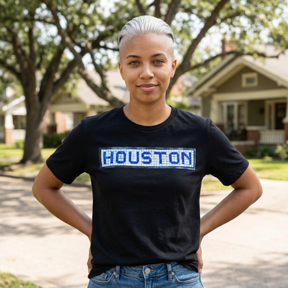 Houston T-Shirt - Blue Tile Street Name Shirt - Houston Texas Gift HTX Graphic Tee