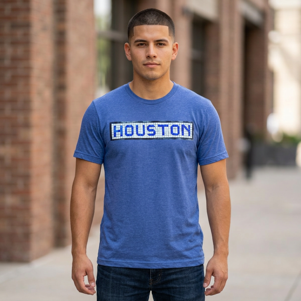 Houston T-Shirt - Blue Tile Street Name Shirt - Houston Texas Gift HTX Graphic Tee