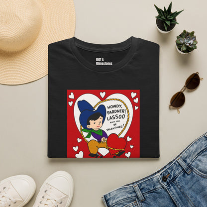 "Howdy Pardner" Vintage Cowboy Valentine Graphic Tee – Retro Western Art
