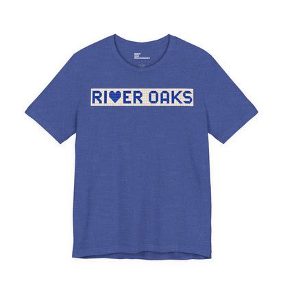 RIVER OAKS Houston T-Shirt - Vintage Blue Tile Shirt - Houston Texas Gift Minimalist HTX Graphic Tee