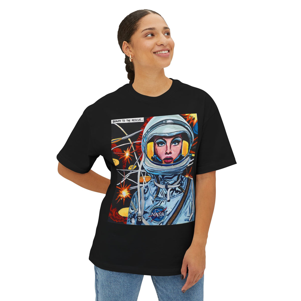 Retro Astronaut "Beauty to the Rescue" Original Painting Graphic Tee