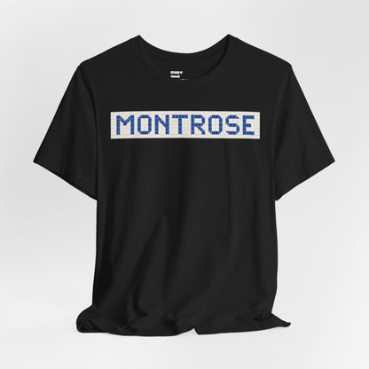 Montrose Houston T-Shirt - Vintage Blue Tile Street Name Shirt - Houston Texas Gift Minimalist HTX Graphic Tee
