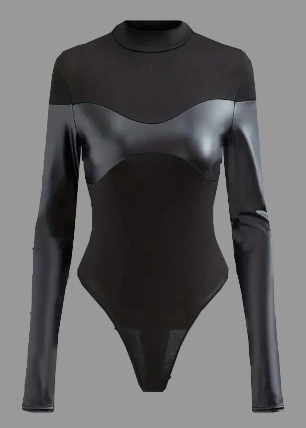 Rock'n'Roll Nights Black Long Sleeve Faux Leather Bodysuit