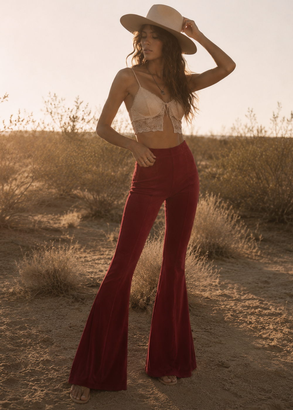 Burgundy Bell Bottom Pants