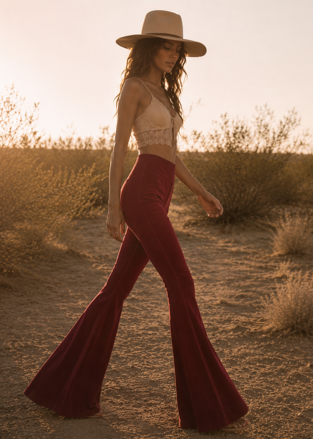 Burgundy Bell Bottom Pants