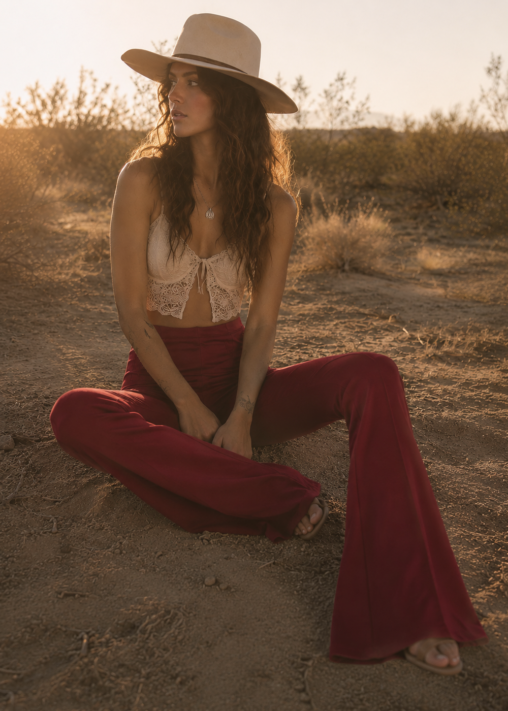 Burgundy Bell Bottom Pants