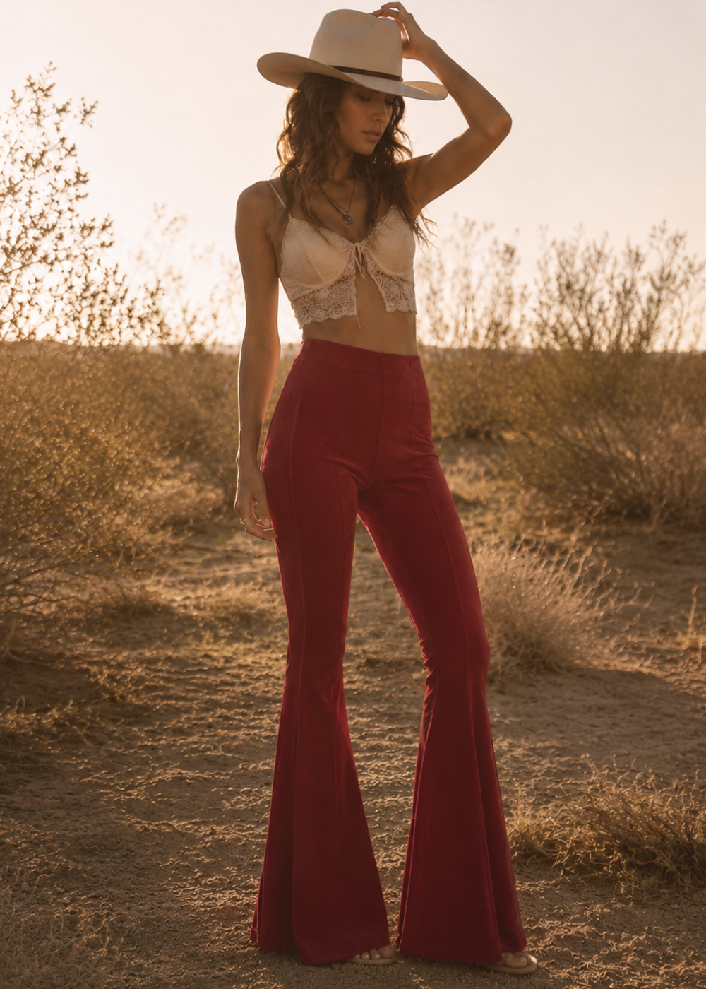 Burgundy Bell Bottom Pants
