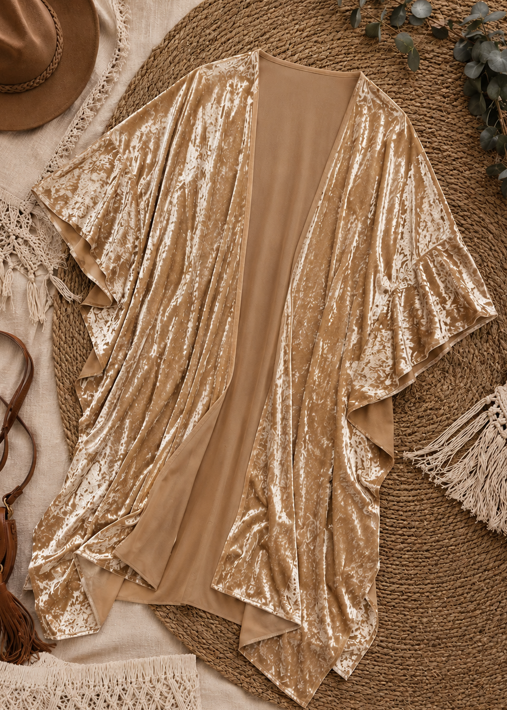 The Hendrix Gold Crushed Velvet Kimono