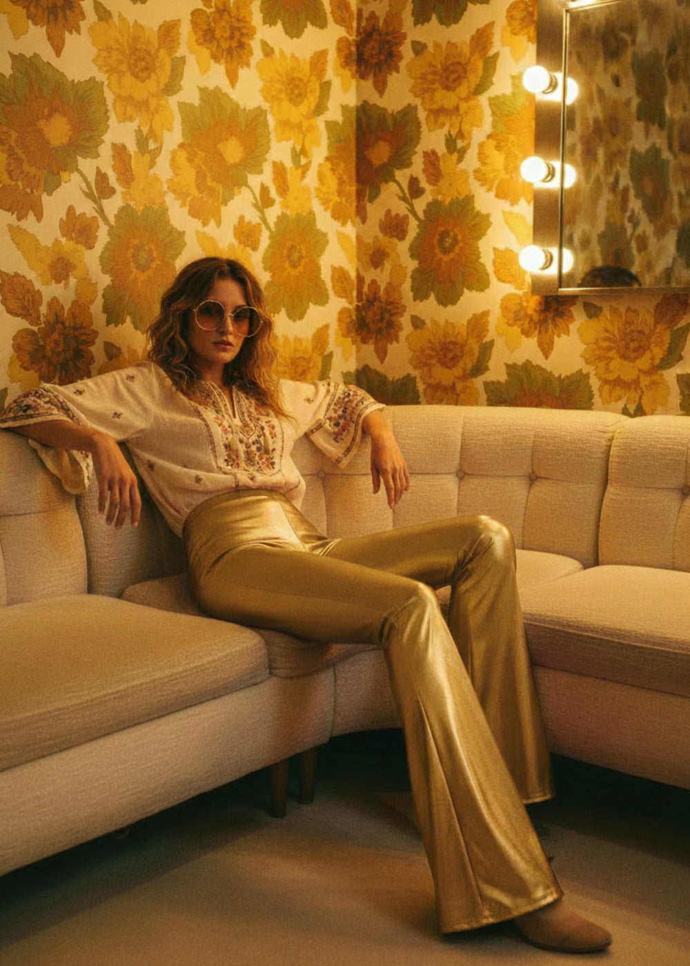 Gold Metallic Faux Leather Bell Bottoms | Flare Pants