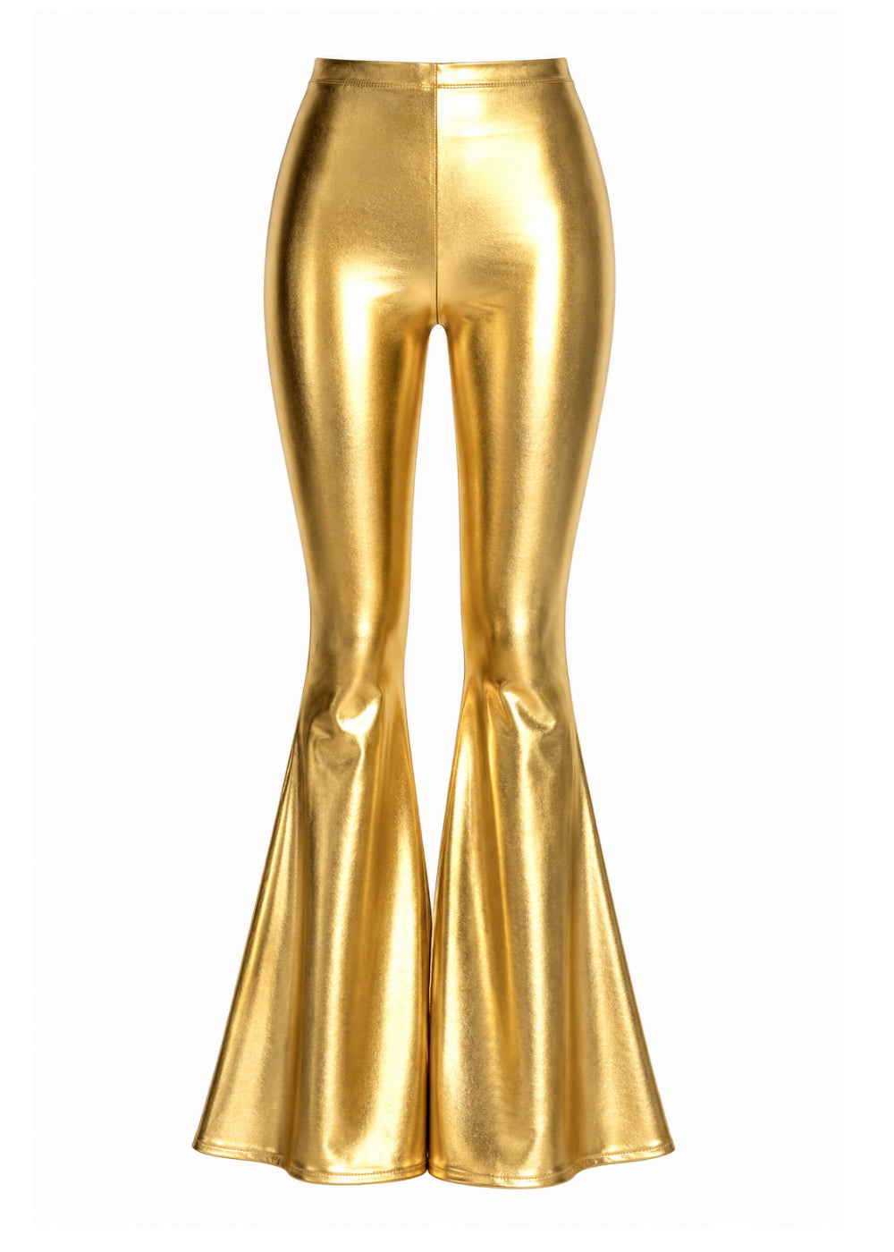 Gold Metallic Faux Leather Bell Bottoms | Flare Pants