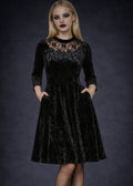 Black Velvet Gothic Dress with Lace Details