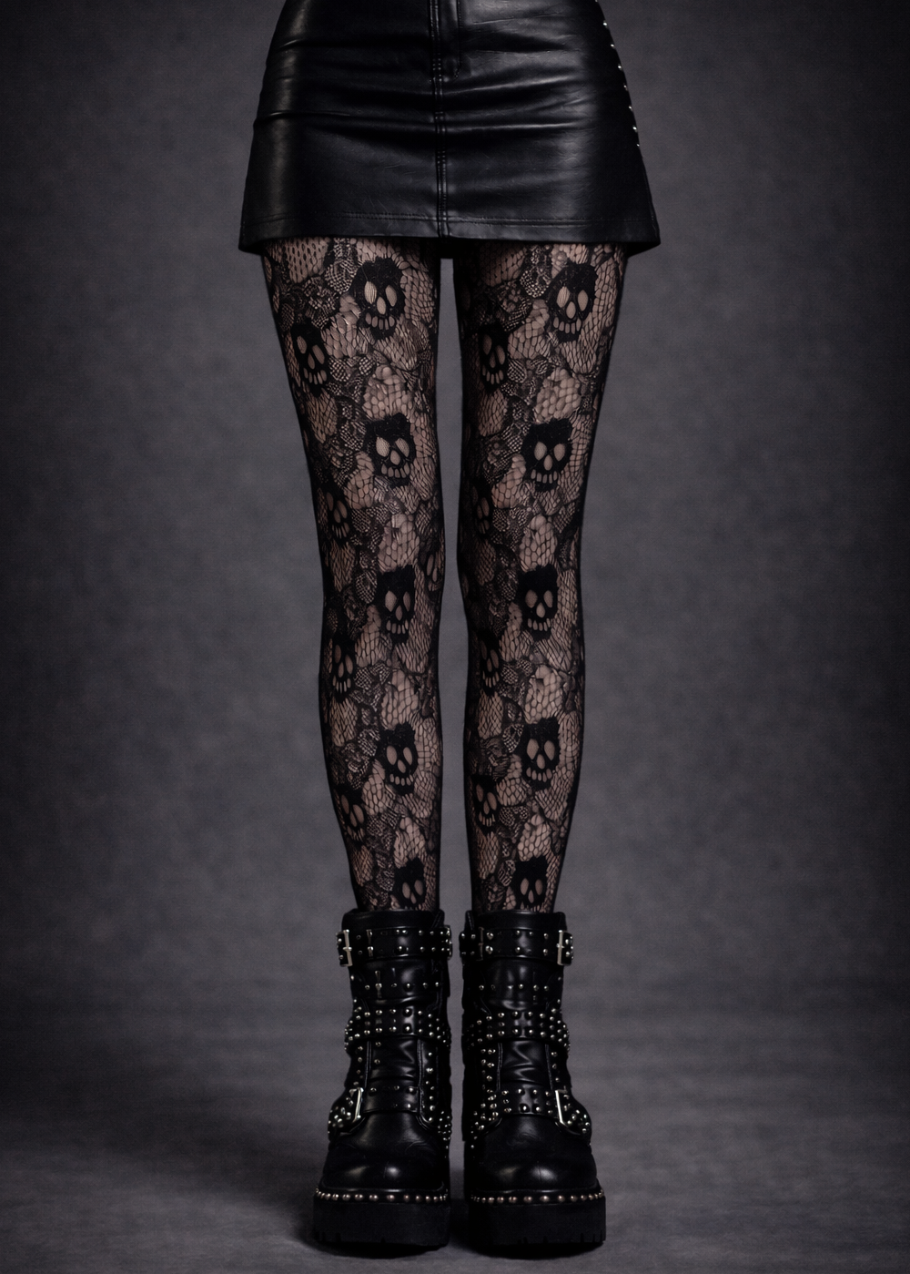 Floral Skull Fishnet Tights